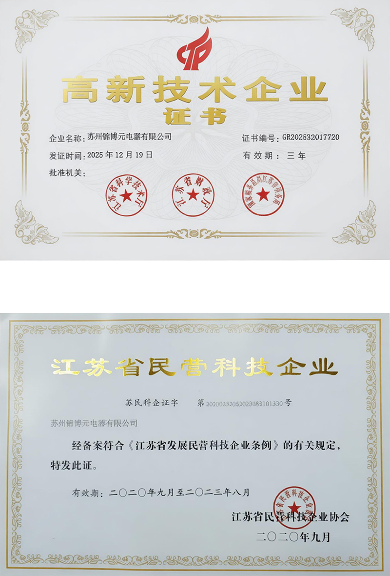 Certificate of High-tech Enterprise and Jiangsu Private Technology Enterprise